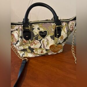 Betsey Johnson Pinch Satchel Xbody Olive Floral Gold Heart Charm